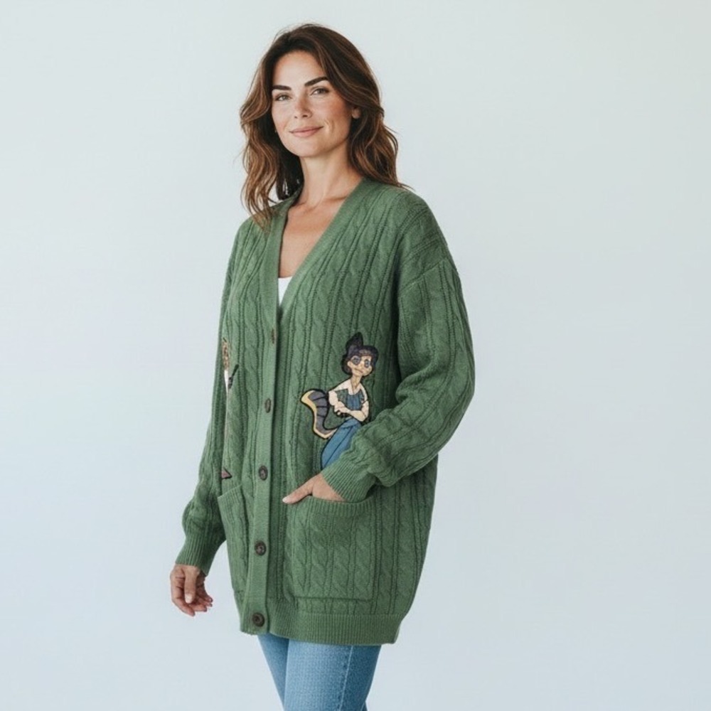 Lackadaisy Hot Topic Cardigan Medium Green Rocky Mitzi Embroidered NWT
